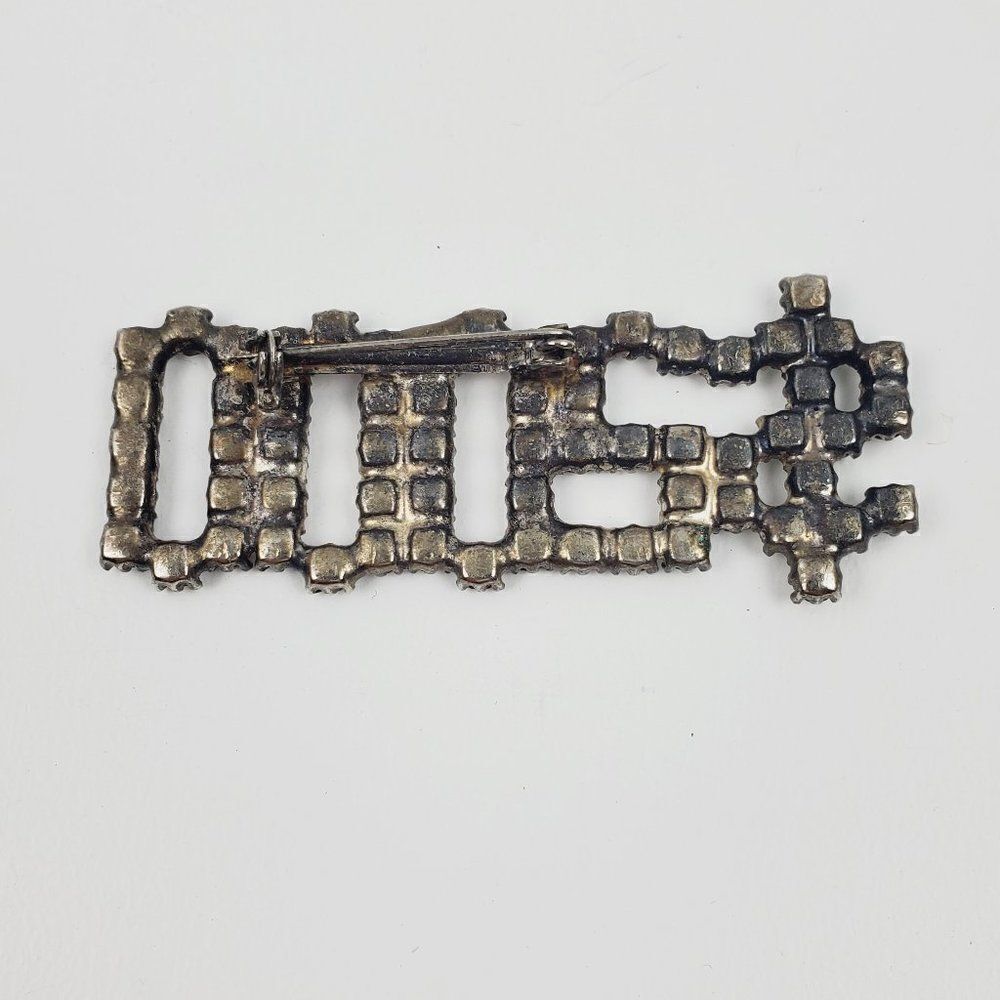 Vtg $ Dollar Sign Year 2000 Y2K Clear Sparkly Crystal Rhinestone Brooch Pin Long - Picture 5 of 8